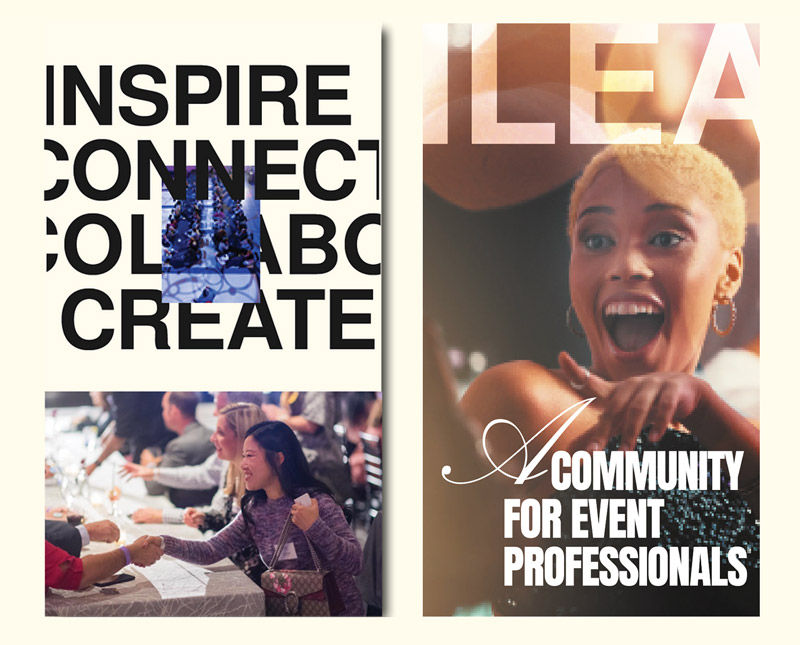 "INSPIRE" "CONNECT" "COLLABORATE" and "CREATE"; "ILEA" "A Community for Event Professionals"